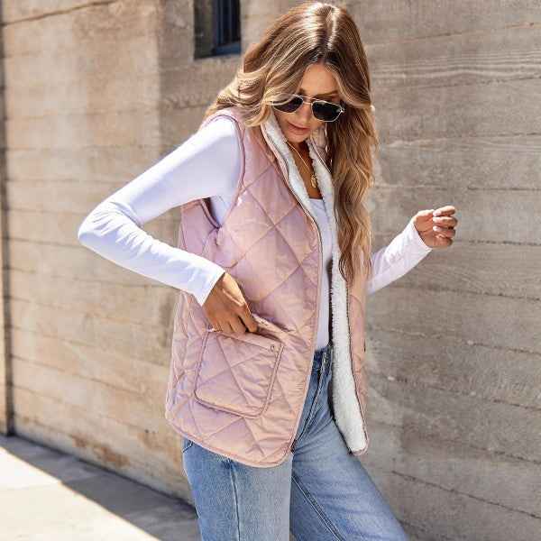 Pink Fleece Lined Quilted Vest Coats 24864037_41830871-b2d6-4e30-b556-0bde327e677b