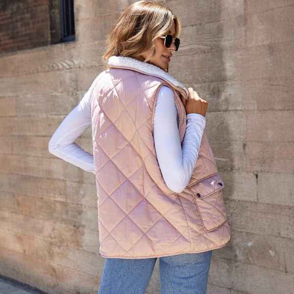 Pink Fleece Lined Quilted Vest Coats 24864037_76196e6e-b7e1-412b-9978-888dd324499f