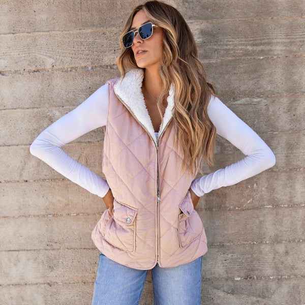 Pink Fleece Lined Quilted Vest Coats 24864037_ab75bdcc-9079-4029-b952-900f8f20d6b8