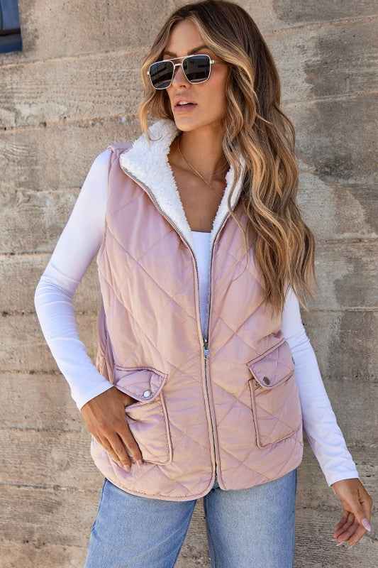 Pink Fleece Lined Quilted Vest Coats Pink 24864037_d1d69db1-8613-41b9-82f6-35aac35a1cd7