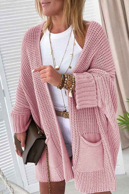 Oversized Fold Over Sleeve Open Front Cardigan Pink 24864046_27c5dd4e-7ef1-4d78-b56b-9fe1eb7c871d