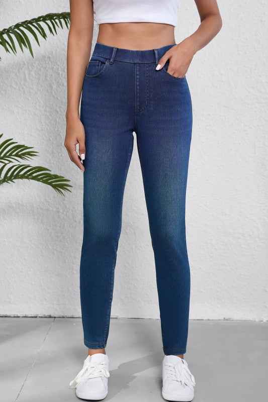 Pockets Straight Leg Washed Stretchy Knit Jeans Blue 24864065_5457509a-794d-46a9-b93b-fd91bd561892