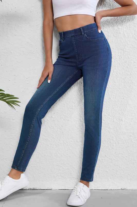 Pockets Straight Leg Washed Stretchy Knit Jeans 24864065_fb4e2335-2a01-4602-8e3b-2f5310d558a7