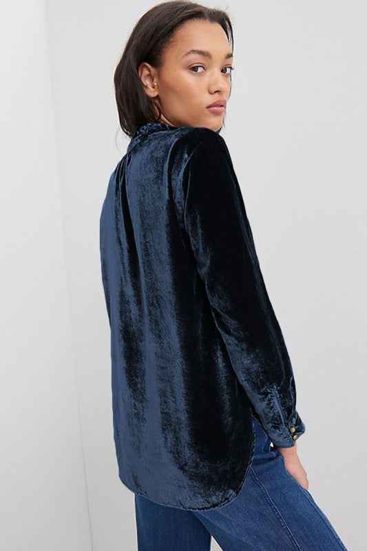 Palm Frilled Neck Buttoned Front Velvet Top Blouse 24903257_9fa57bb0-4d45-4125-9351-d531ce91aecf