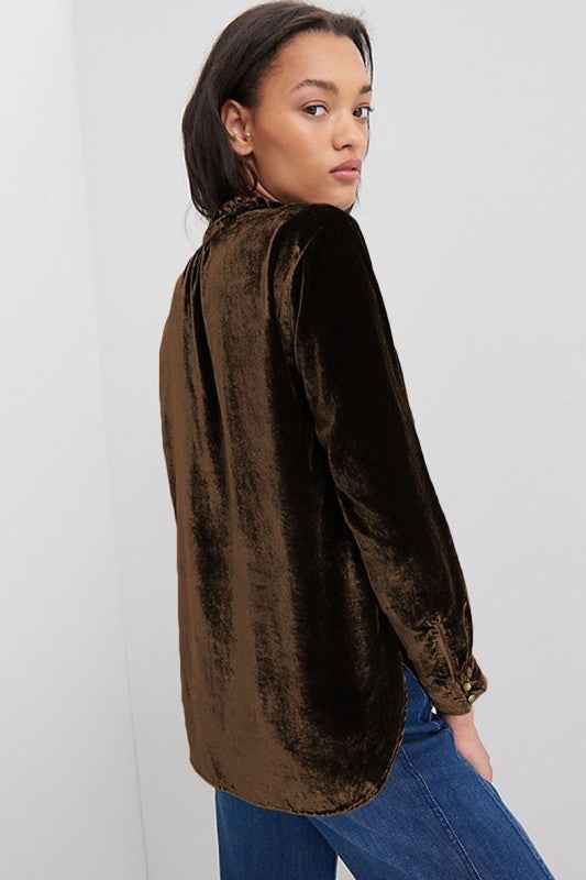 Palm Frilled Neck Buttoned Front Velvet Top Blouse 24903257_b241efc3-c219-438b-a01d-ff74ab6fa7b6
