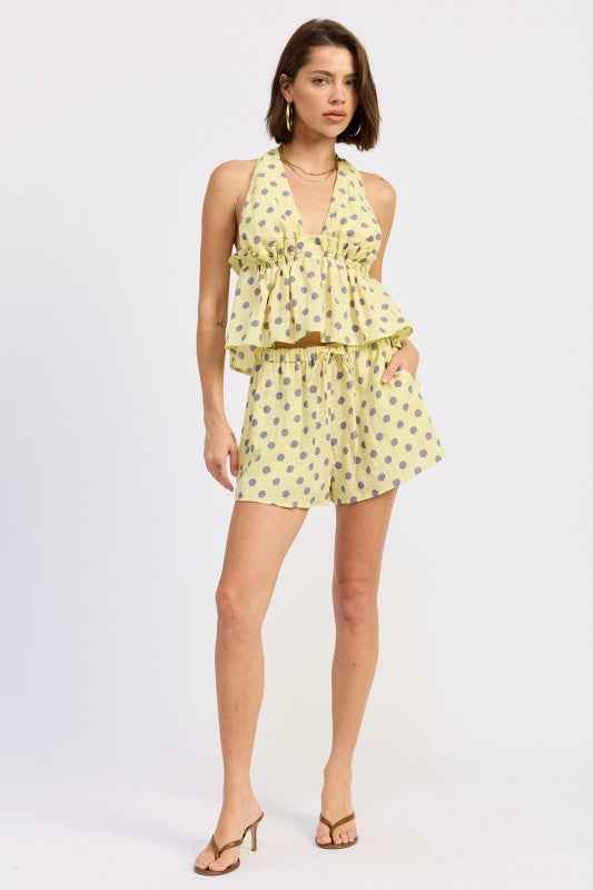FLARED SHORTS WITH CINCHED WAIST BUTTER YELLOW POLKA 24913798_ed3690f4-b669-48be-8bd3-9a5a53e6dc15