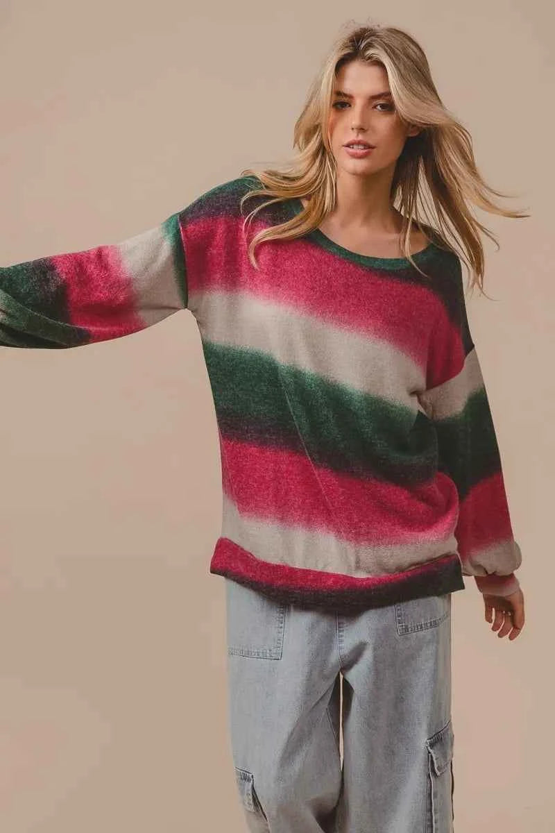 Striped Gradation Print Knit Top 2492e34c405247af871c888e2d034413-Max-Origin