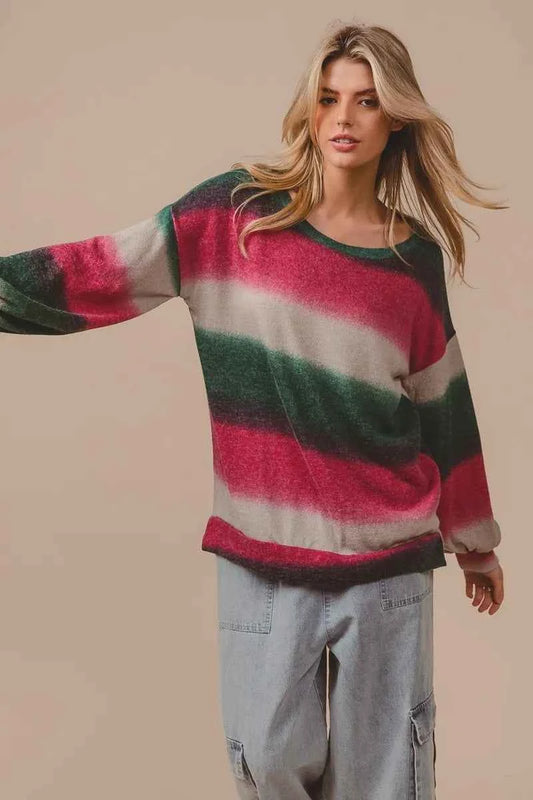 Striped Gradation Print Knit Top 2492e34c405247af871c888e2d034413-Max-Origin