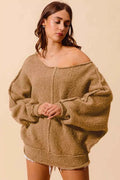 SO ME Loose Fit Exposed Seam Slouchy Boucle Sweater TAUPE 2493096013264909a579043f12b70940-Max-Origin