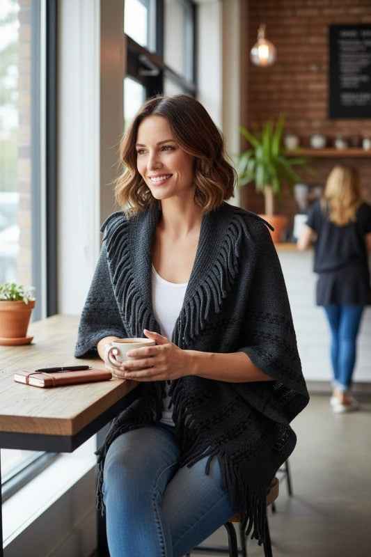 Fringe Lapel Collar Open Knit Cardigan Dark Grey O S 24988520_e8b53d9f-9cba-417c-b6e0-67c25e4f6864