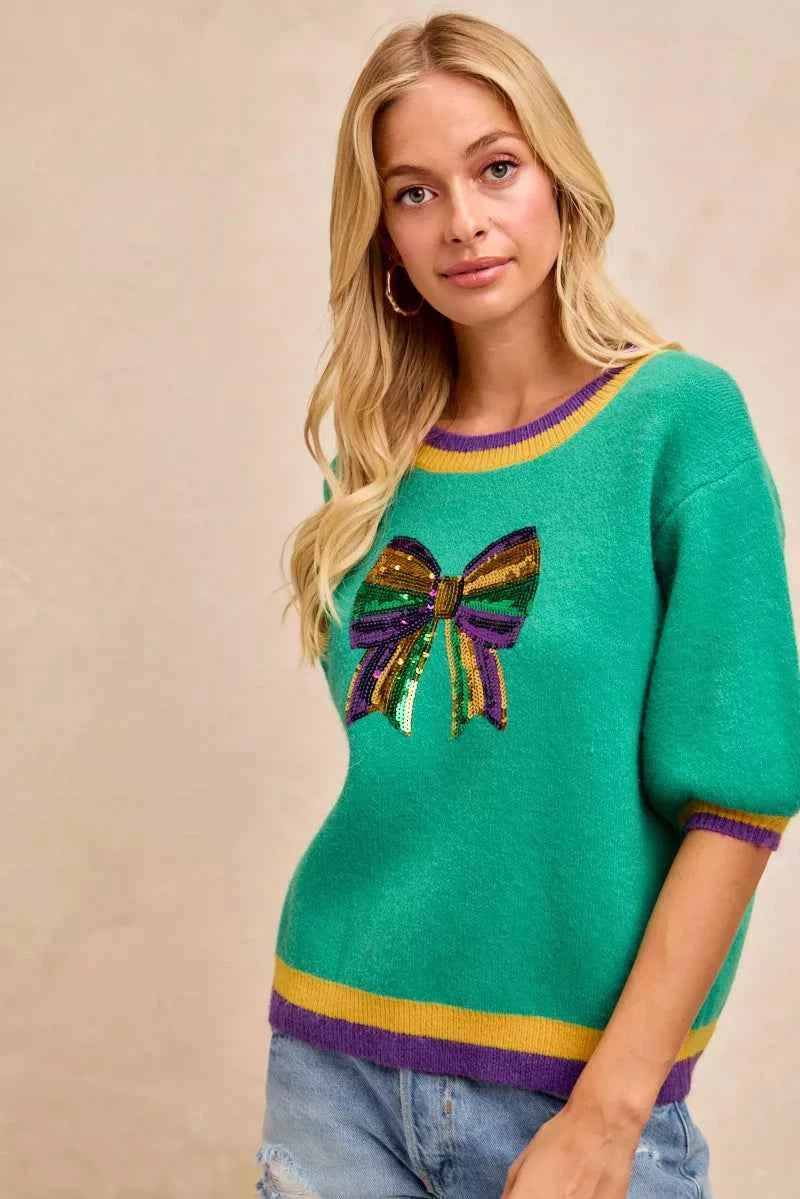 BiBi Mardi Gras Sequin Ribbon Patched Sweater 2498ba316a3e4a92af00b113ddbfecf7-Max-Origin