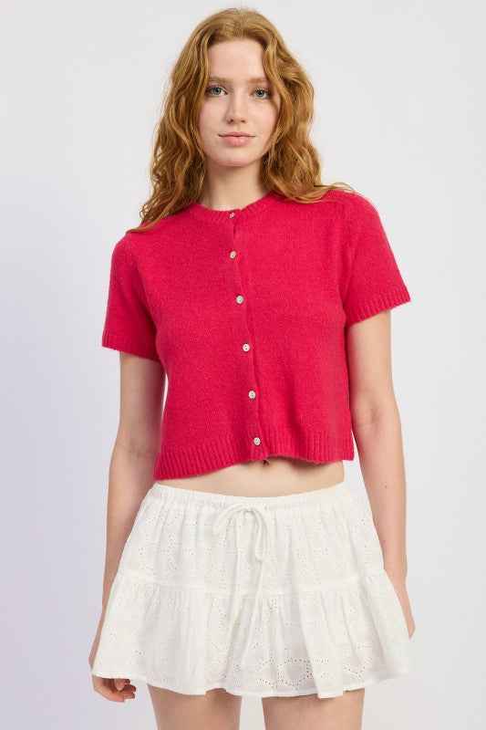 SHORT SLEEVE BUTTON UP CARDIGAN FUSCHIA 24996225_464291f6-7c6c-466d-9c13-371344a3ae10