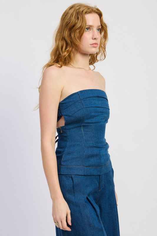 DENIM TUBE TOP WITH TIE BACK 24996276_4004678c-c755-44c7-b776-4f628c2b9551