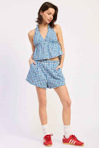 PLAID SHORTS WITH ELASTIC WAIST BAND BLUE WHITE GINGHAM 24996285_7c19efbf-d92c-4f3a-875c-0c8f01227f39