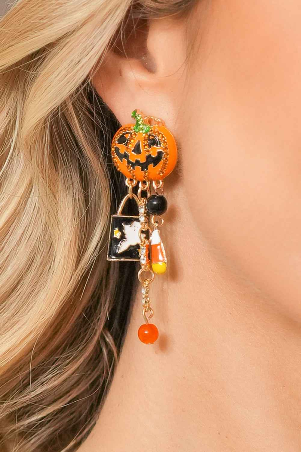 Orange Halloween Rhinestone Pumpkin Ghost Tassel Earrings 24999f801b2faea1