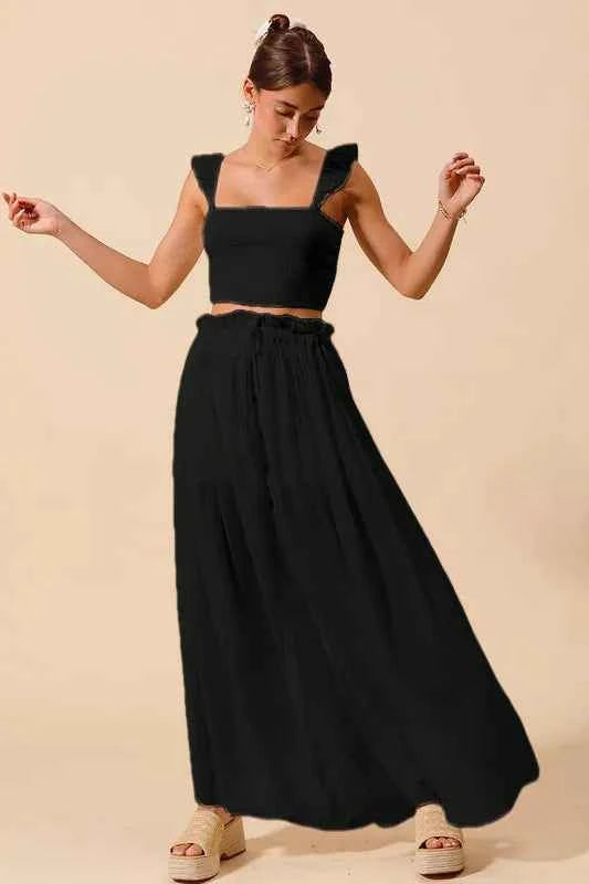 SO ME Smocked Top and Flowy Maxi Skirt Set BLACK 249b4cd1-4093-4101-8f74-08f12c97f845-Max-Origin