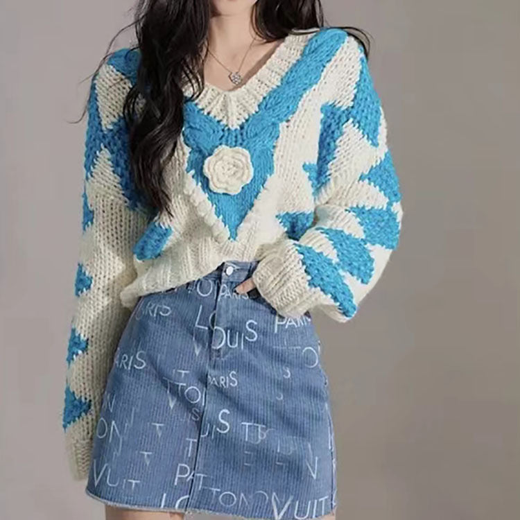 The Floral Diamond-Panel V-Neck Sweater 24B3B53E25A0D9E8E97EEC01C8CC72D1