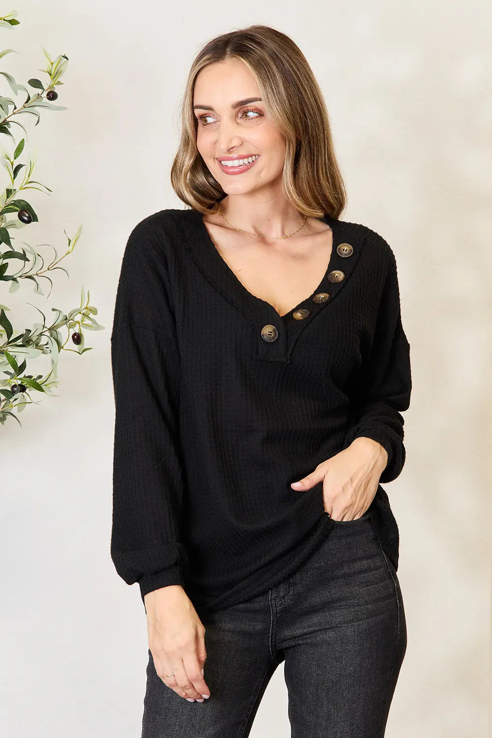 Zenana Buttoned Long Sleeve Blouse 24a2267cde4145b28df4e27f362eb5ea-Max