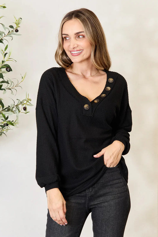 Zenana Buttoned Long Sleeve Blouse 24a2267cde4145b28df4e27f362eb5ea-Max