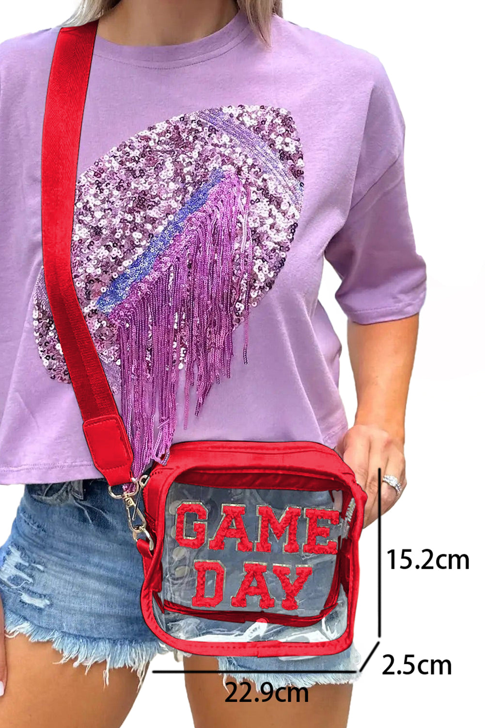 Black Chenille GAME DAY Pattern Clear Bag 24a3c1028f2bfb51