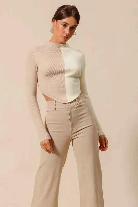 Color Block Fitted Crop Sweater Top 24a4250b363246c4bfa27f1a75750a81-Max-Origin