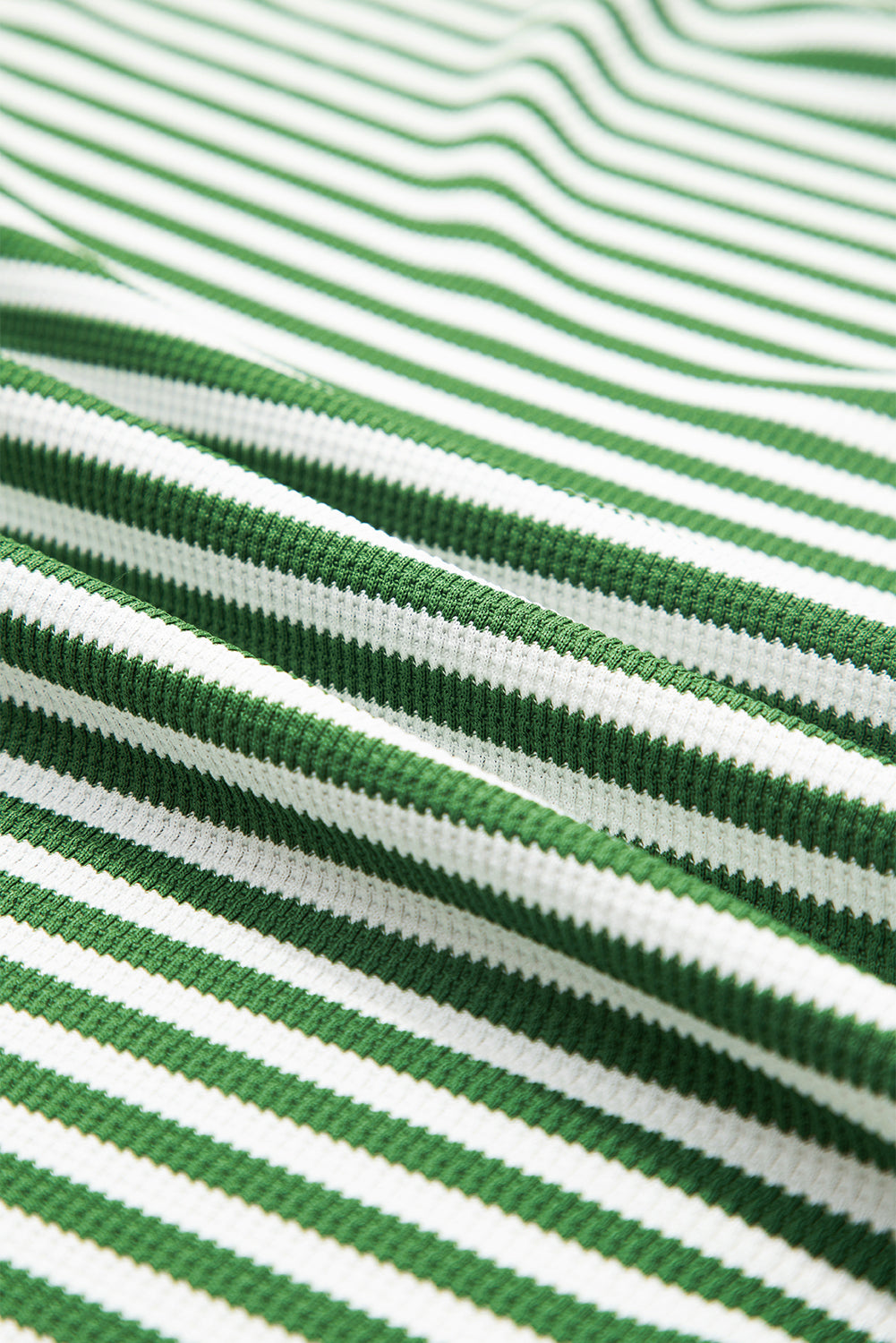 Green Stripe Exposed Seam Patchwork Plus Size Thermal Waffle Top 24a47adc2cd2f72d