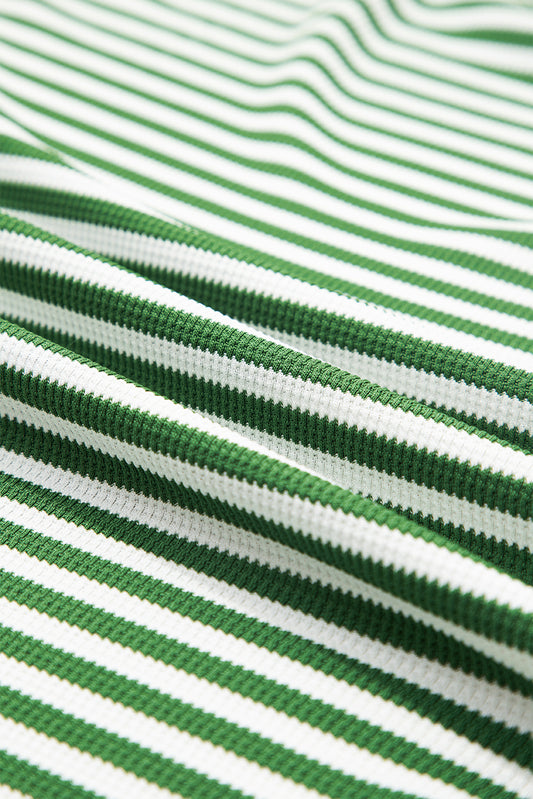Green Stripe Exposed Seam Patchwork Plus Size Thermal Waffle Top 24a47adc2cd2f72d