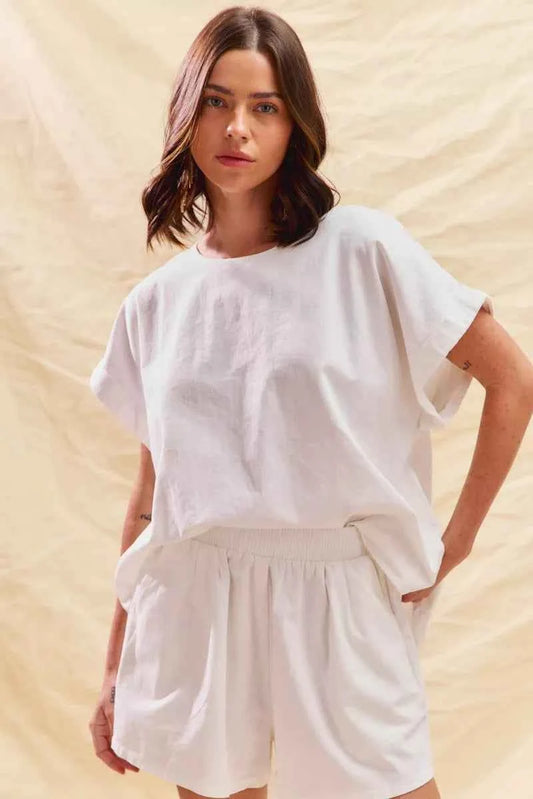 Round Neck Short Sleeve Top and Shorts Set 24a5f8f9-f88d-400a-8f8b-a9e8608b3521-Max-Origin