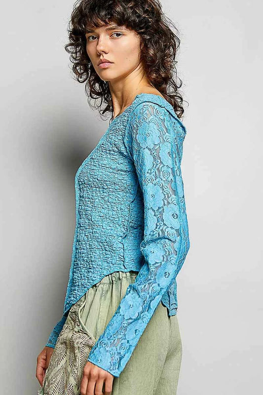 POL Round Neck Long Sleeve Exposed Seam Top with Lace Detail 24a6f03d-b086-40cd-a717-3d529226e2ec-Max-Origin