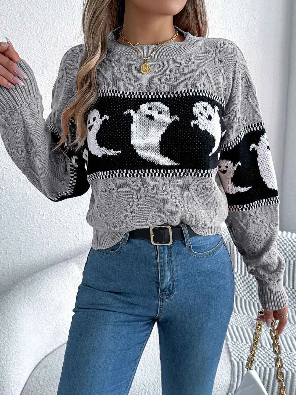 Ghost Round Neck Long Sleeve Sweater 24bcfd49-d541-4ef1-95e1-6784e910eb0e-Max