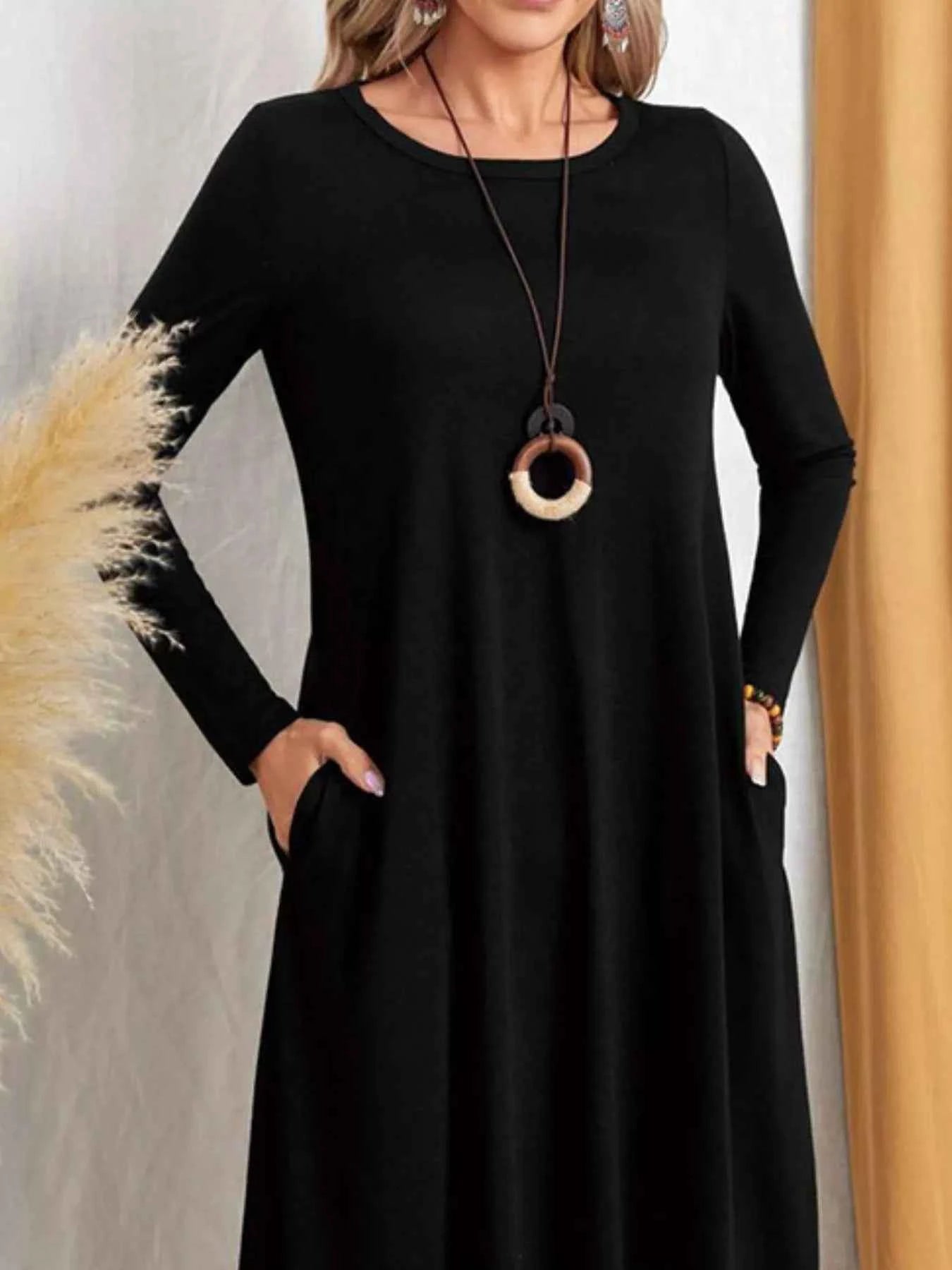 Casual Long Sleeve Pocket Midi Dress 24cae338-6177-4d5f-a0e8-123661fe1cae-Max-Origin