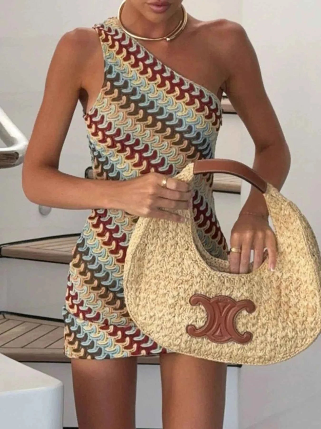 One Shoulder Geometric Print Mini Dress Multicolor 24ccd7fc-77da-4092-b042-dc1e58a61a1b-Max-Origin