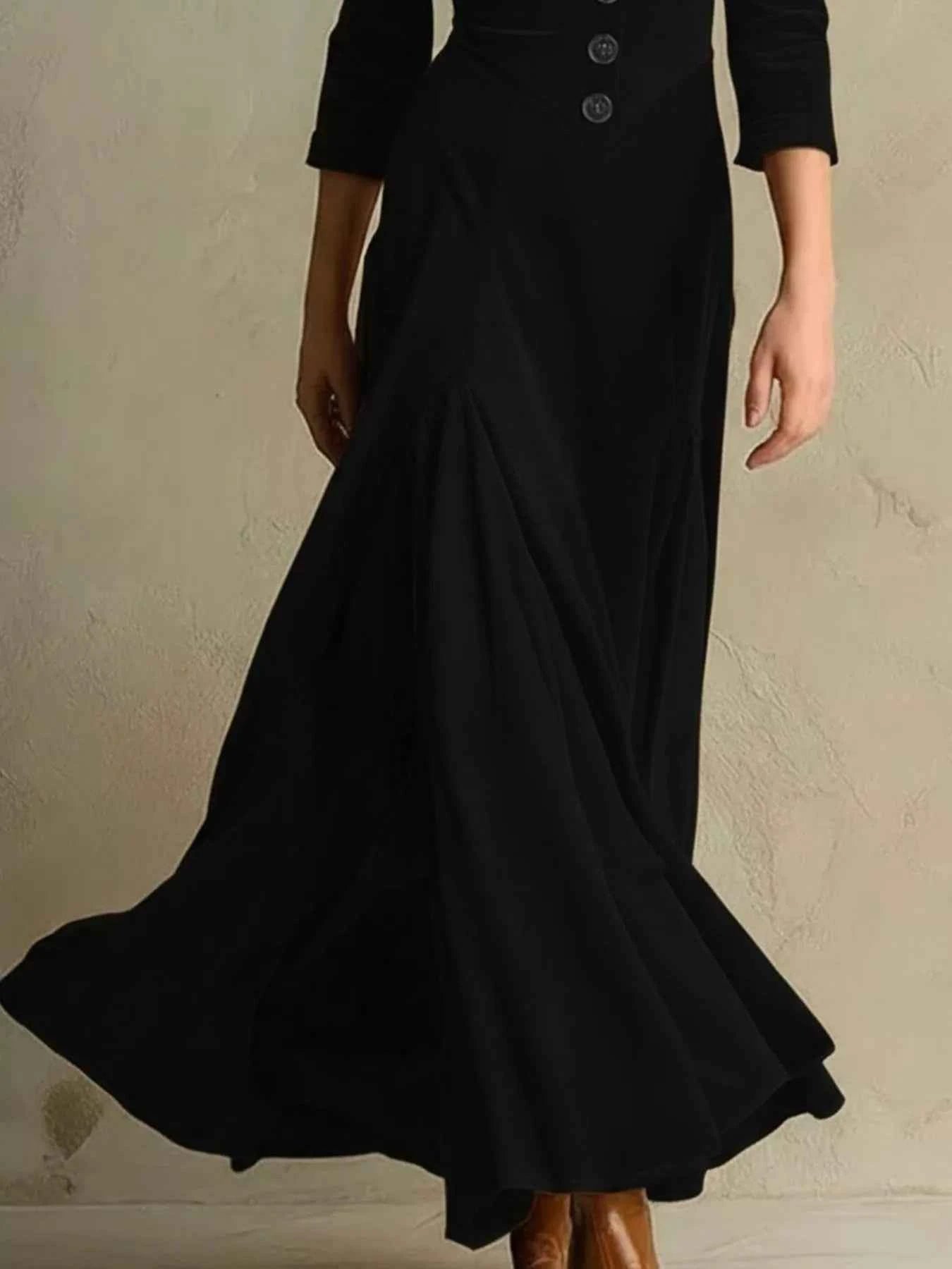 Velvet Button Front 3/4 Sleeve Maxi Dress 24d67d04-0e74-4466-8778-124d9185cfcc-Max-Origin