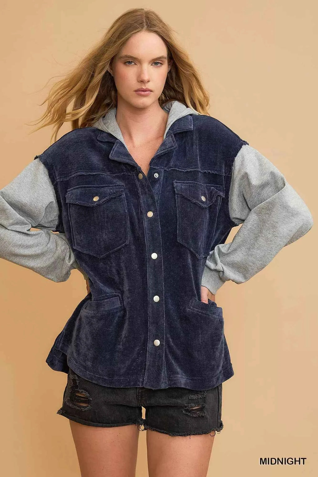 Umgee Contrast Hooded Chenille Jacket MIDNIGHT 24db20f6-47c8-4d8c-84b2-9e832e8ea2ff-Max-Origin