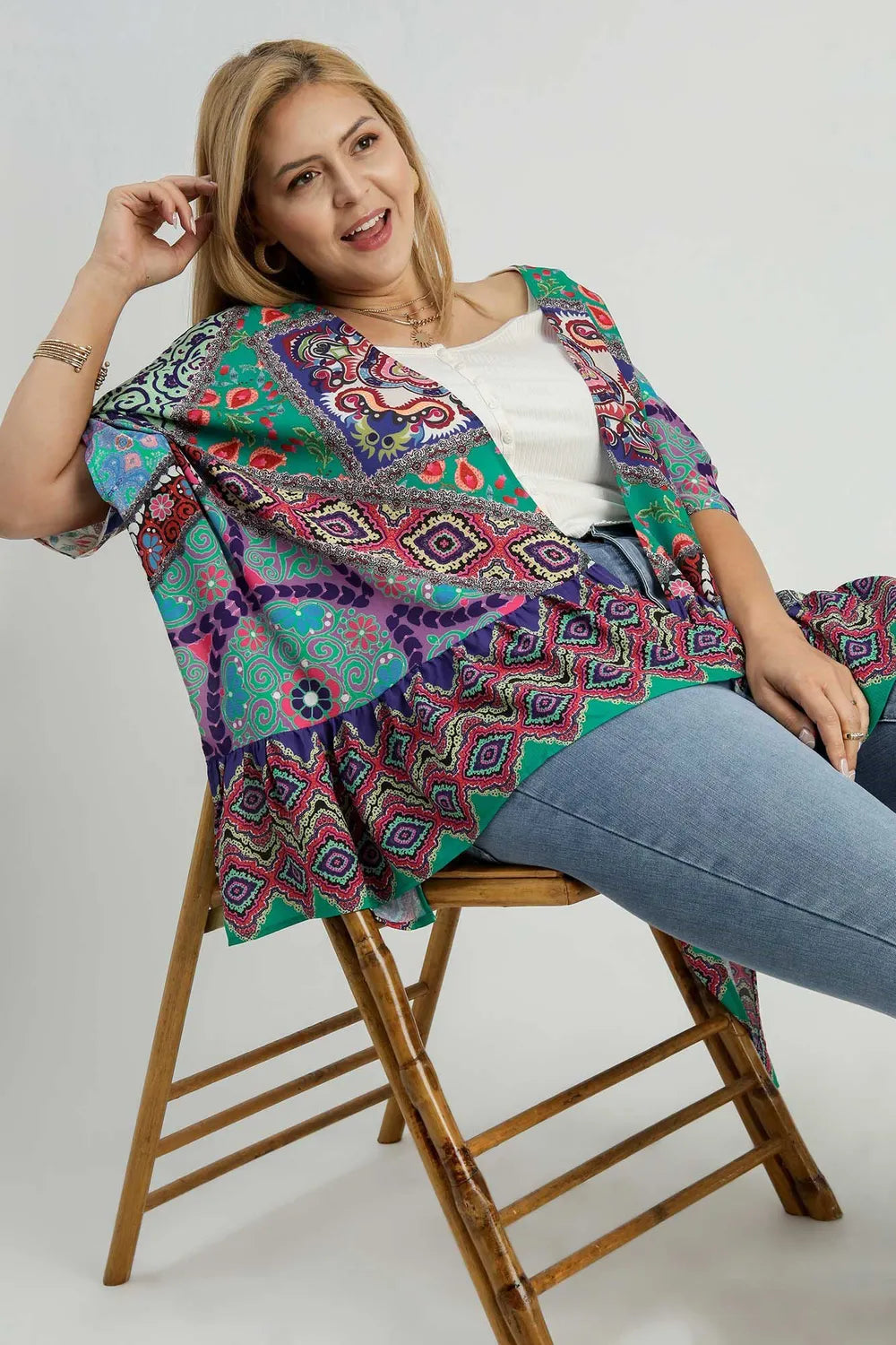 Umgee Full Size Mixed Print Ruffle Hem Open Front Cover Up Plus Size 24db6cfe-e120-46e3-9926-d86d971973a9-Max