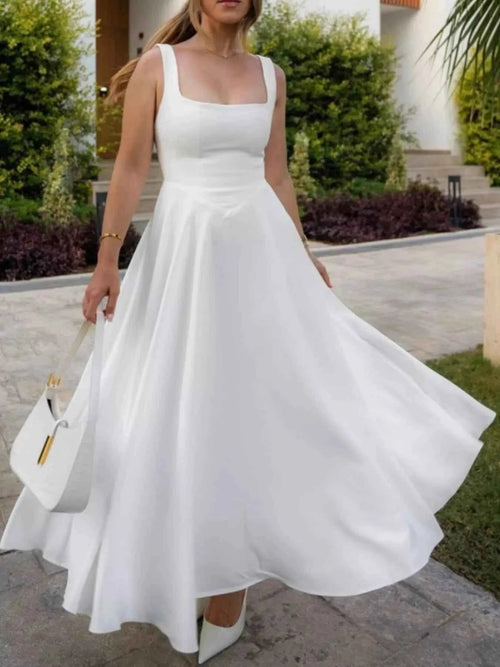 Square Neck Wide Strap A-Line Dress White 24e2c059-c004-4c0e-bbee-eb98377aca0f-Max-Origin