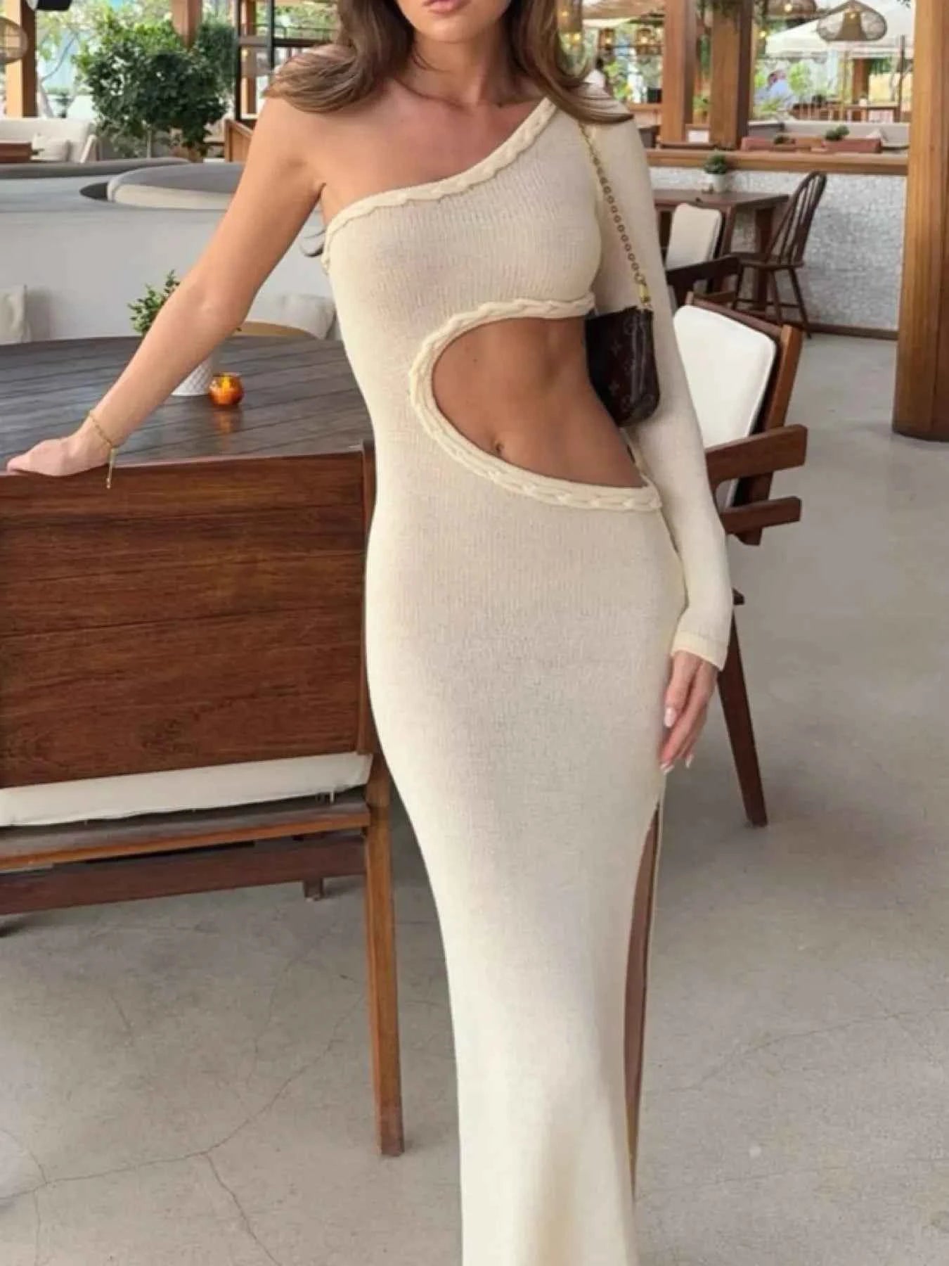 Cutout Slit One Shoulder Long Sleeve Sweater Dress 24e5f09da2bb405d8f5c63034a2af18d-Max-Origin