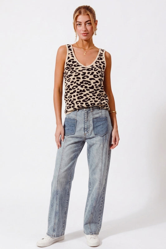 Leopard Knitted Lightweight V Neck Tank Top 24e7973f-fd48-4ab4-af2a-a5417035bbc9-Max