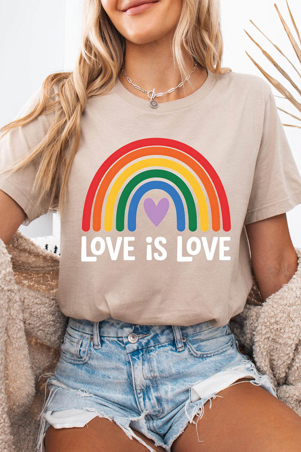 Khaki Love is Love Rainbow Heart Print Graphic T Shirt Khaki 24e9081a169d2e1a