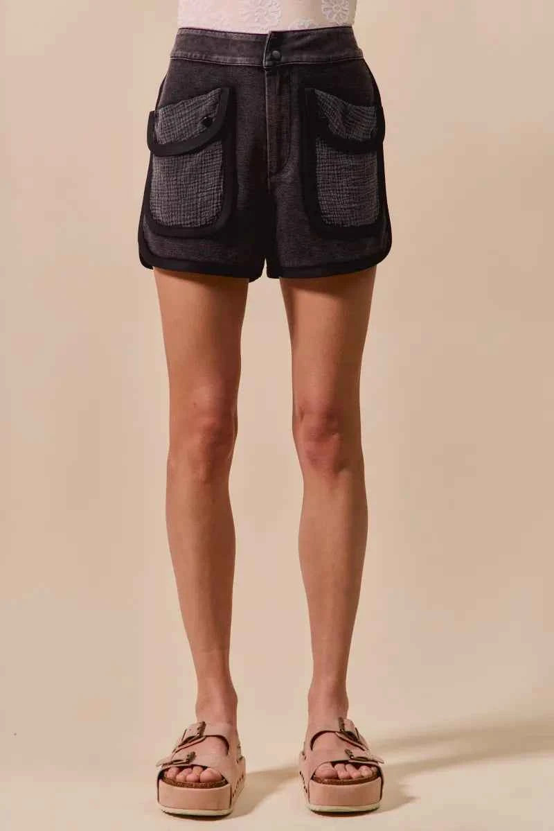 SO ME Mineral Washed Terry High Rise Cargo Shorts CHARCOAL BLACK 24edc2734aaf4d7882760f82a6fcacee-Max-Origin