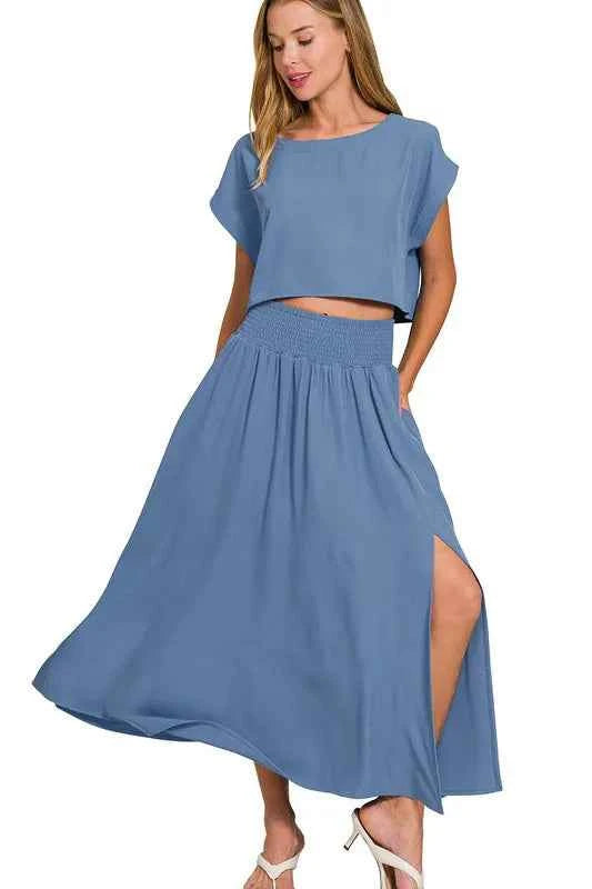 Zenana Heavy Woven Span Crop Tee & Skirt Set 24f1862b-e78c-4cb1-bb02-ac7fe29138f8-Max-Origin