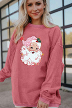 Strawberry Pink Sparkle Santa Claus Patch Application Corded Graphic Sweatshirt 24fb3c265c35198f