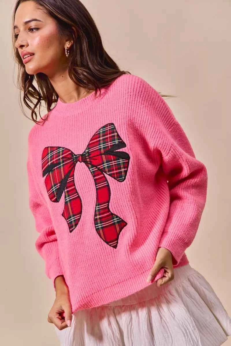 SO ME Checker Plaid Ribbon Christmas Holiday Sweater 24fc07b604824505aec5ffcfd0030ff7-Max-Origin