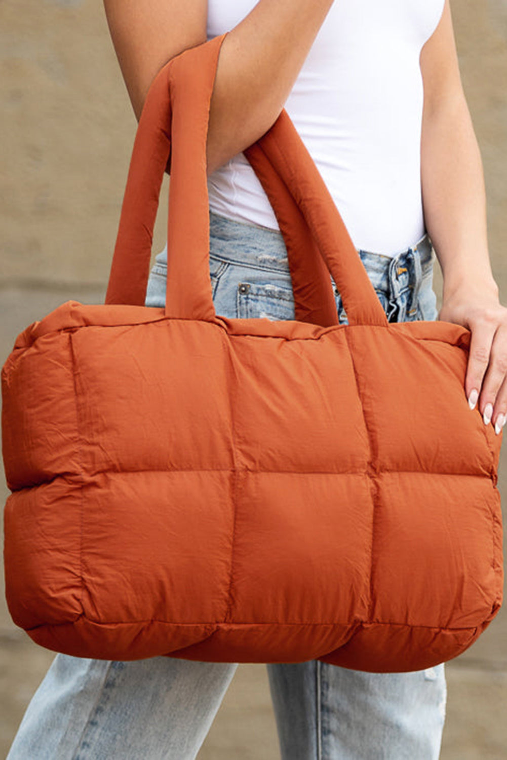 Cinnamon Solid Quilted Puffy Zipped Large Tote Bag 24ff657db836c0a6