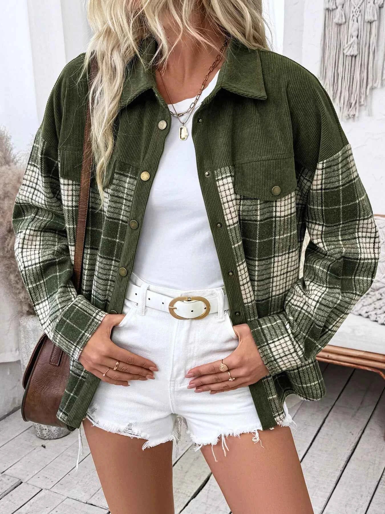 Plaid Button Up Long Sleeve Shacket 24ff714daac044feacd67a0efc606953-Max-Origin