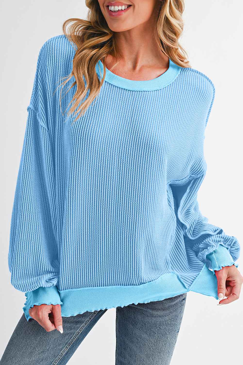 Myosotis Twisted Ribbed Seamed Patchwork Long Sleeve Top Myosotis 75%Polyester+20%Viscose+5%Elastane 2500dbdfeef5b050
