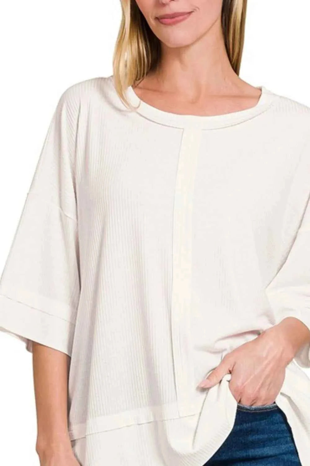 Zenana Ribbed Boat Neck 3/4 Sleeve Top 2504604a-8a4a-444b-91ca-928a54c37cd2-Max-Origin