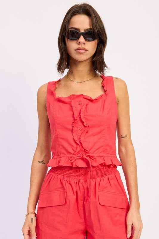 RUFFLED TANK WITH BUTTON FRONT RED 25066320_48674be8-3368-4701-9a97-18c06aa7a8ba