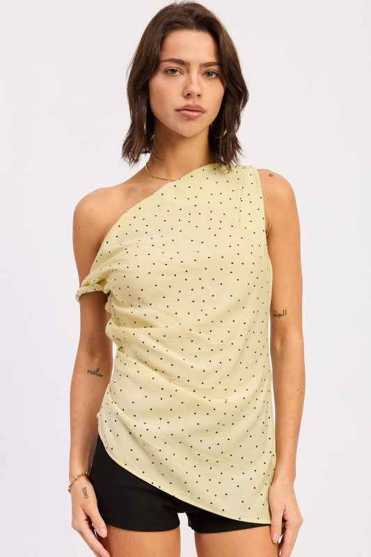 ASYMMETRICAL SHOULDER TUNIC TOP BUTTER YELLOW POLKA 25066487_11903a39-227f-4da0-bd7c-1d57bec66768