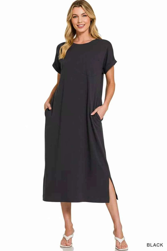 Round Neck Short Sleeve Midi Dress 250689cb-8736-4829-b769-419db8a82979-Max-Origin
